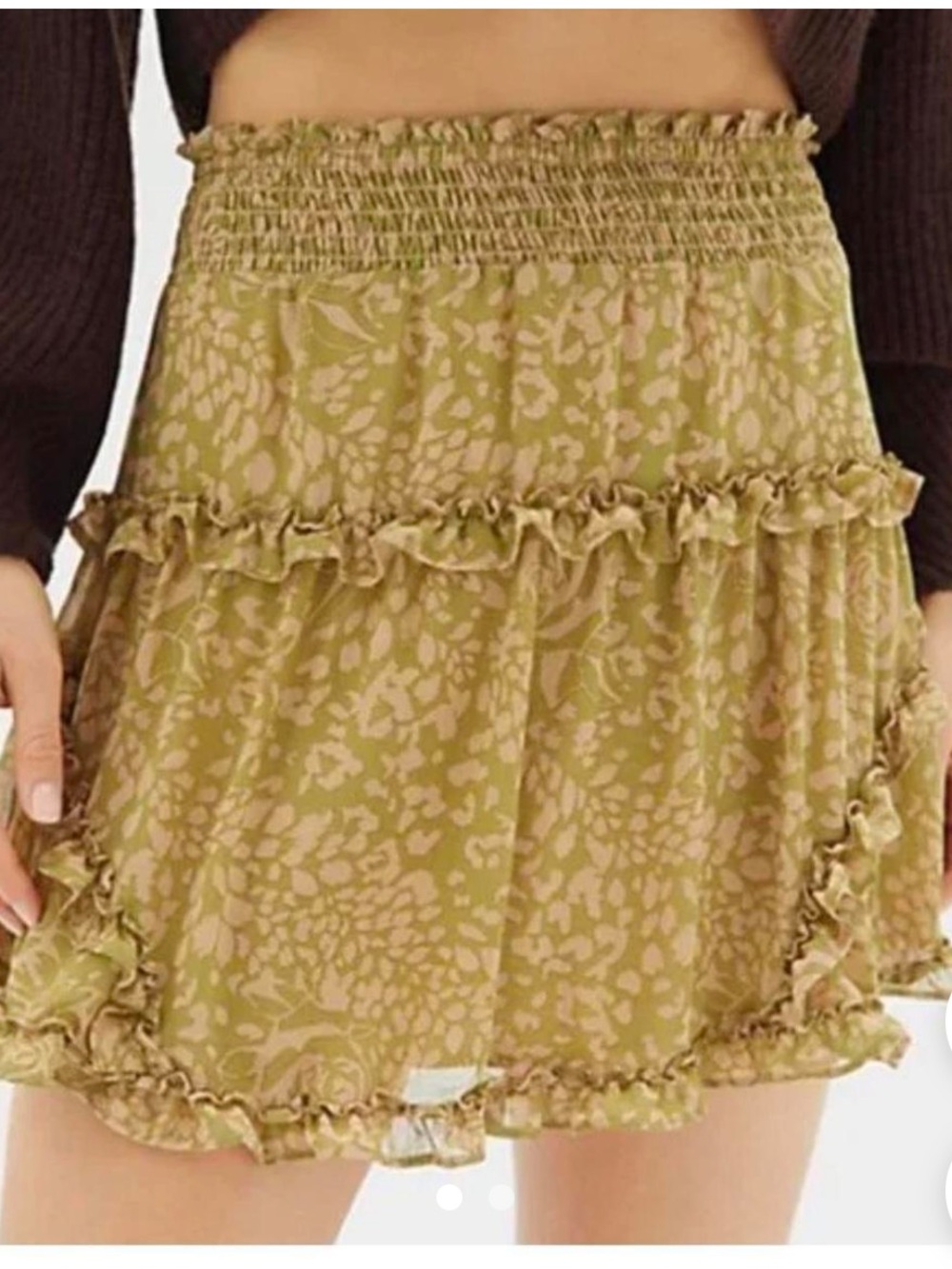 Urban Outfitters Green and Tan Lined Mini Skirt